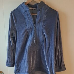 SOFT SURROUNDINGS Blue Velvet Button-Front Tunic Top PS